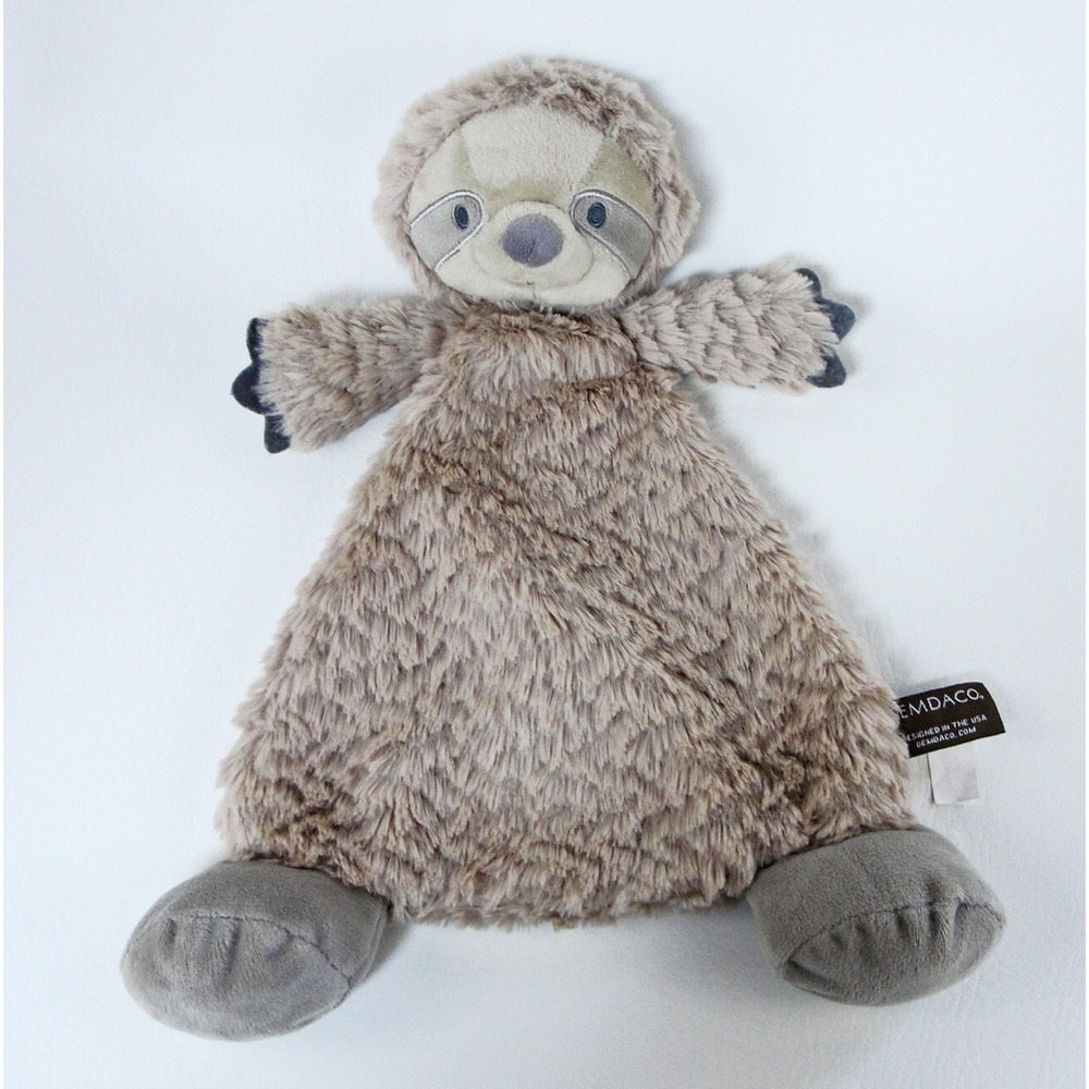 Demdaco Sloth Baby Lovey Rattle Flat Security Blanket Plush Taupe Gray Brown